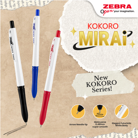 

NEW EDITION !!! Zebra Kokoro Mirai Retractable Pulpen Super Smooth 0.48mm Gel Pen