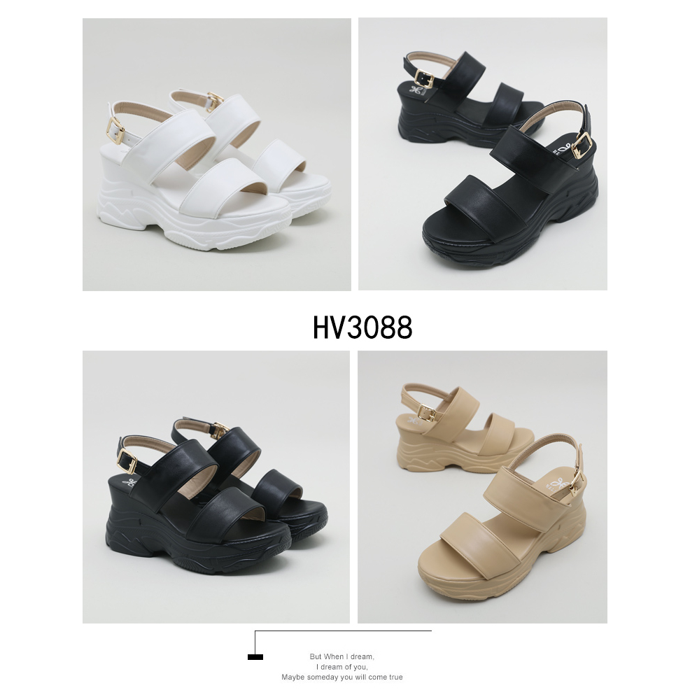 SALLY HELIVA Sepatu Wedges Sol Tinggi 8,5cm Bahan Kulit Polos Ankle Warp Model Kasual HV3088 Original Brand