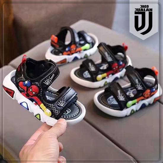 Sandal Gunung Lampu LED SPIDER Anak usia 1 2 3 4 5 6 tahun / Sandal Sepatu Anak Balita Cowok Motif S