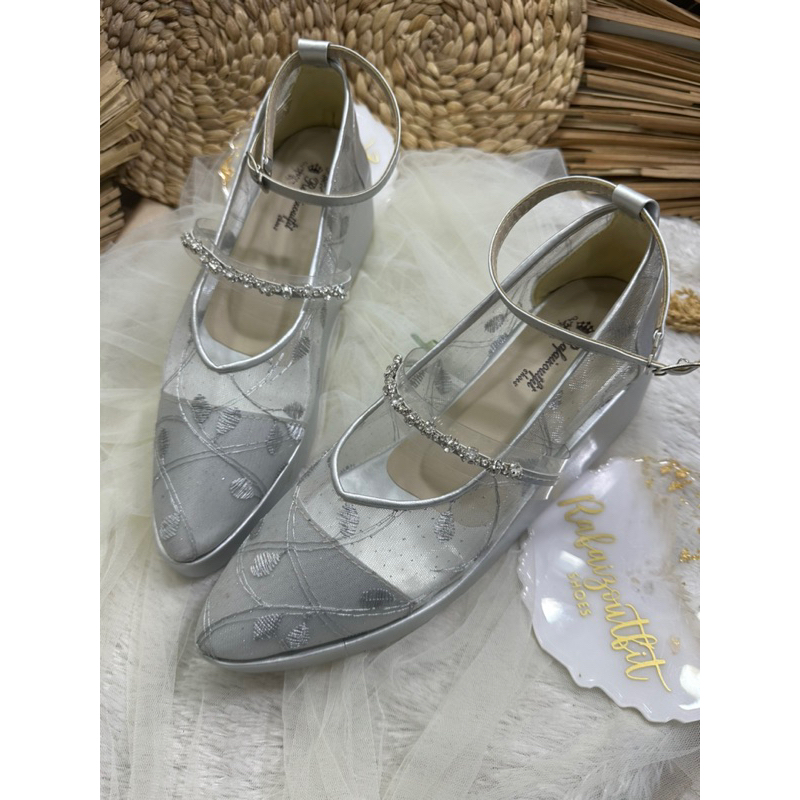 sepatu pesta wedges wanita silver 5cm