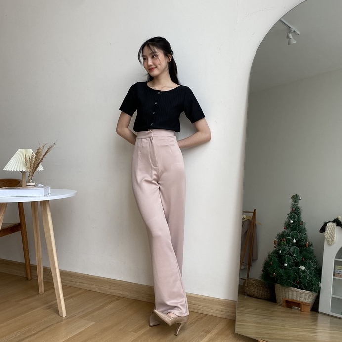 Irene Long Pants - Scuba Pants - Celana High Waist - Celana Panjang Kantor Wanita - Celana Korea Wanita - Celana Formal / Casual - Petite Friendly