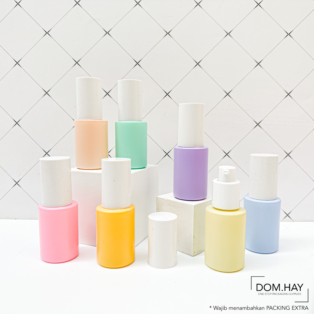 30ml Botol Pump Kaca Pastel 7UK Skin Care Lotion Serum Sabun Luxury Packaging Isi ulang