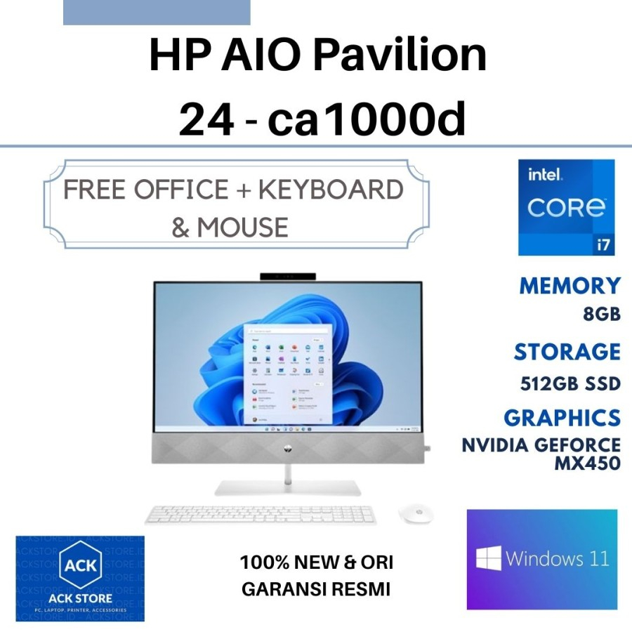 HP PC AIO Pavilion 24-ca1000d i7-12700T 8G 512G 23.8"FHD MX450 W11 OHS