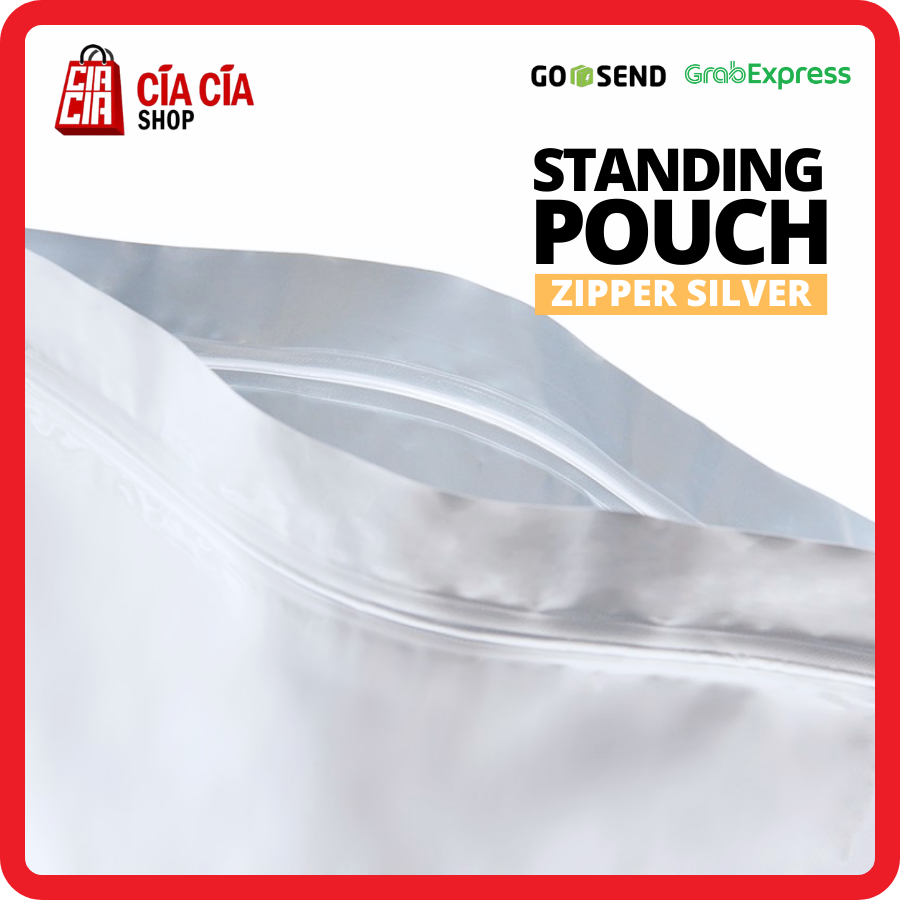 Kemasan Standing Pouch Zipper Alu Silver, Food Grade Kedap Cahaya 9x15