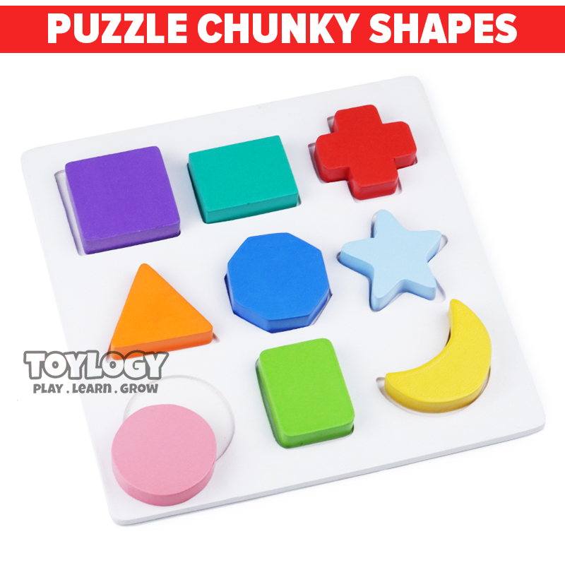 Mainan Edukasi Anak Puzzle Kayu Chunky Shape Bentuk Geometri Wooden