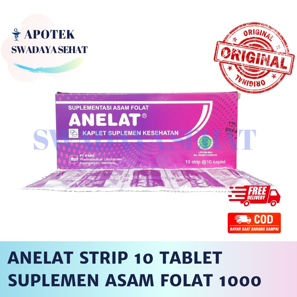 ANELAT STRIP 10 TABLET BOX - Suplemen Asam Folat 1000 Mcg Ibu Hamil Menyusui Lansia Anemia