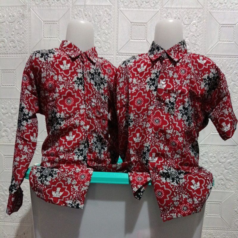 BAJU BATIK SEKOLAH/BATIK PRINTING MERAH/BAJU BATIK TUTWURI MERAH/SERAGAM SEKOLAH