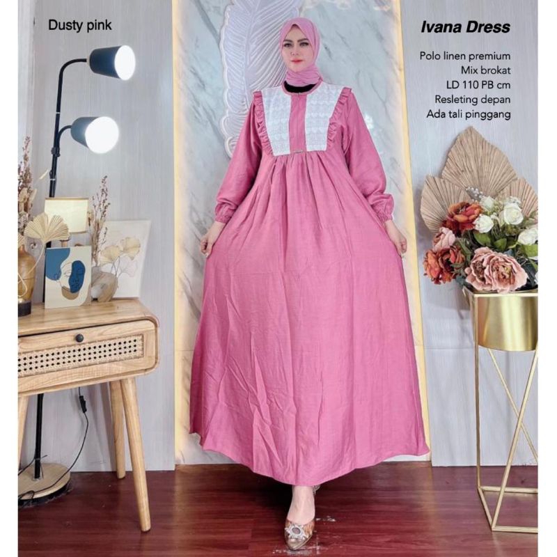 Gamis Polo Linen Brokat - IVANA DRESS //JF1172