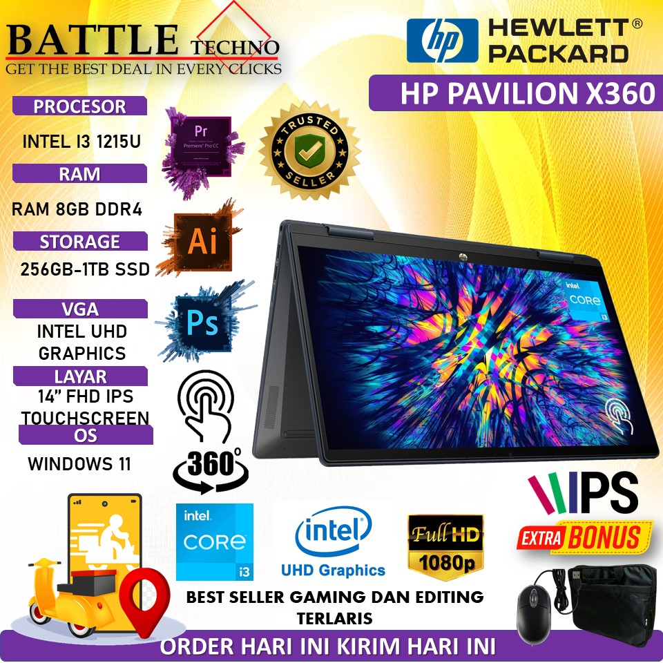 Promo Laptop 2in1 Hp Pavilion X360 14 Intel Core i3 1215U 8GB 512GB SSD Win11Home