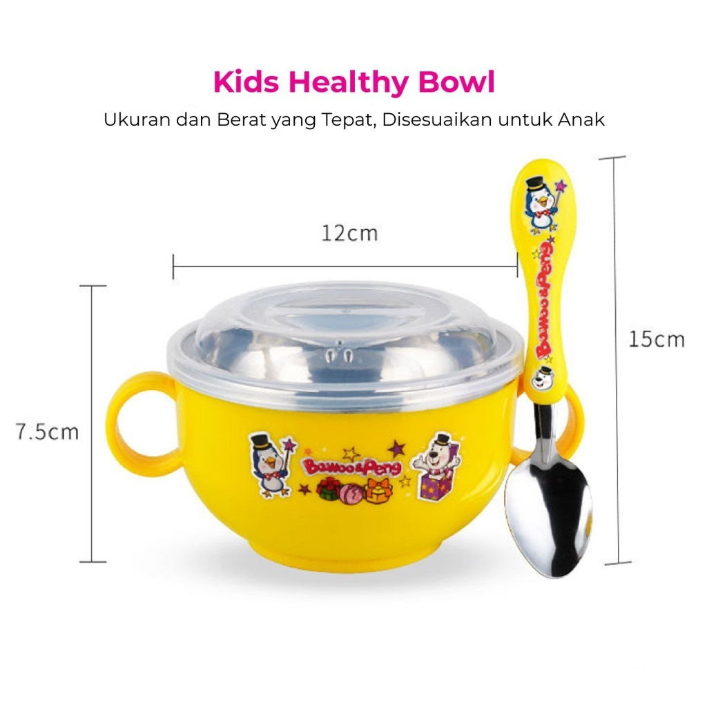 Mangkok Karakter + Sendok Mpasi Anak Mangkuk Bowl Set Children's Stainless