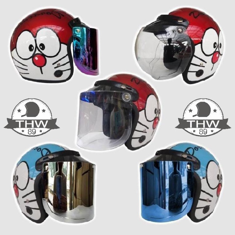HELM BOGO MOTIF DORAEMON KACA DATAR - KACA CEMBUNG UNTUK DEWASA