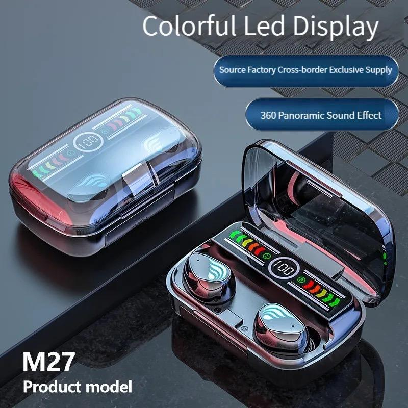 (NC) M27 Wireless Earphones Bluetooth V5.3 TWS Wireless Headphones LED Display With Power Bank Headset With Microphone