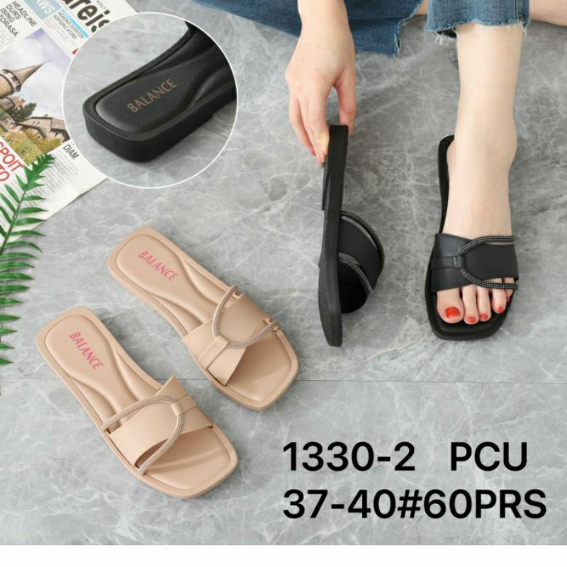 1330-2B Original Sandal Balance 1330-3B Selop Wanita Terbaru Karet Jelly Import Ban 1 Sendal Cewek Slop Teplek 1330 Sol tipis Hitam Perempuan 1330-2 Maron Impor