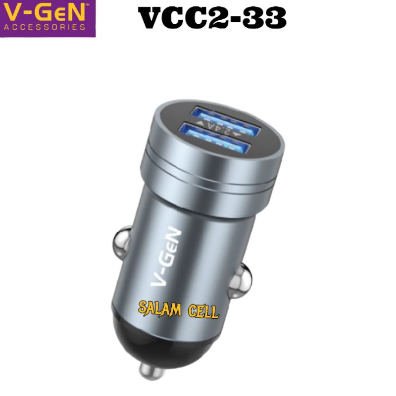 Charger Mobil V-Gen VCC2-33 2USB Car ChargerLED LIGHT PORT Original Vgen VCC2 33