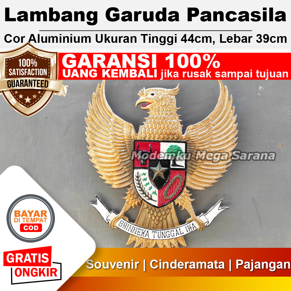 Patung Lambang Garuda Pancasila Bhinneka Tunggal Ika Aluminium Emas