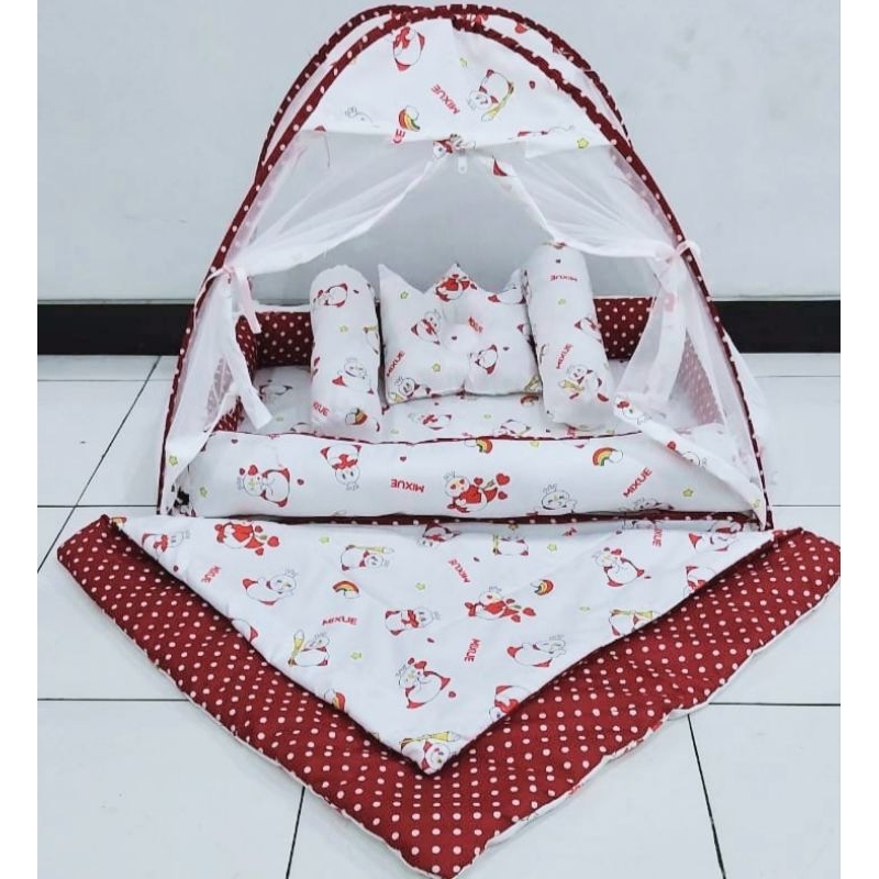 BEST-SELLER Kasur Bayi Kelambu dan-Bedcover Motif Archery x Polkadot-navy CBNK 029 PLUS NON FURING