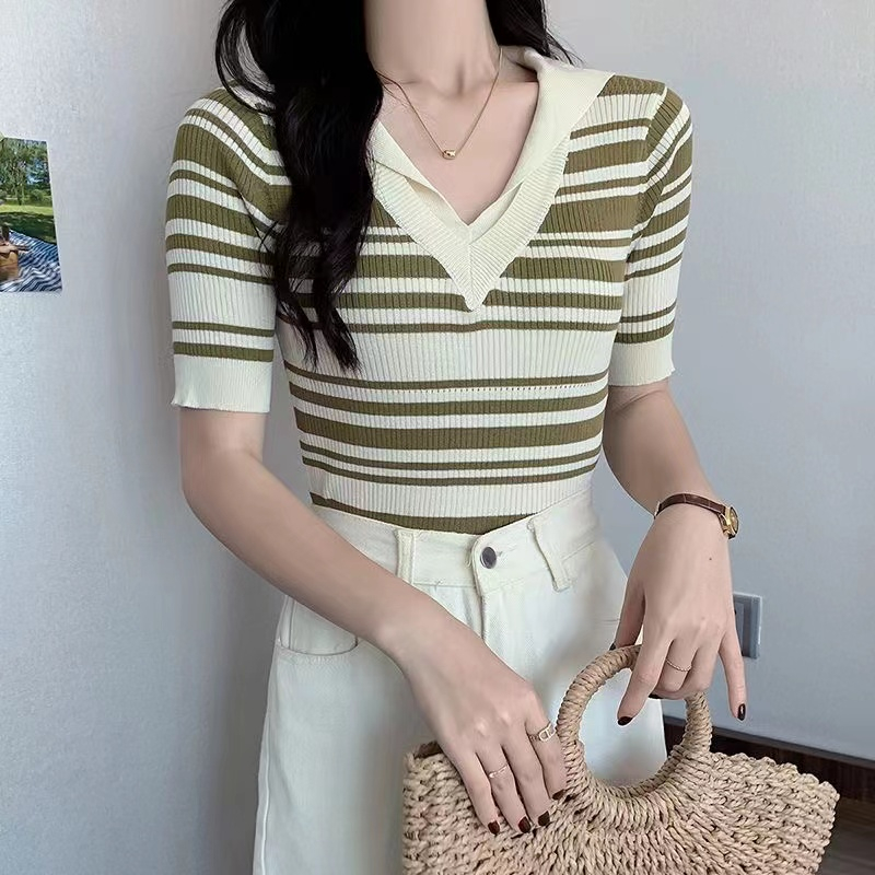 Fina Polo V-neck Casual - Knit Korean Style - Atasan Wanita Rajut Import TM (M5316)