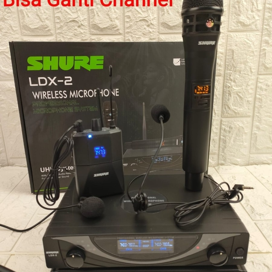 mic wireless shure ldx2 ldx 2 pegang + clip on + headset multi channel