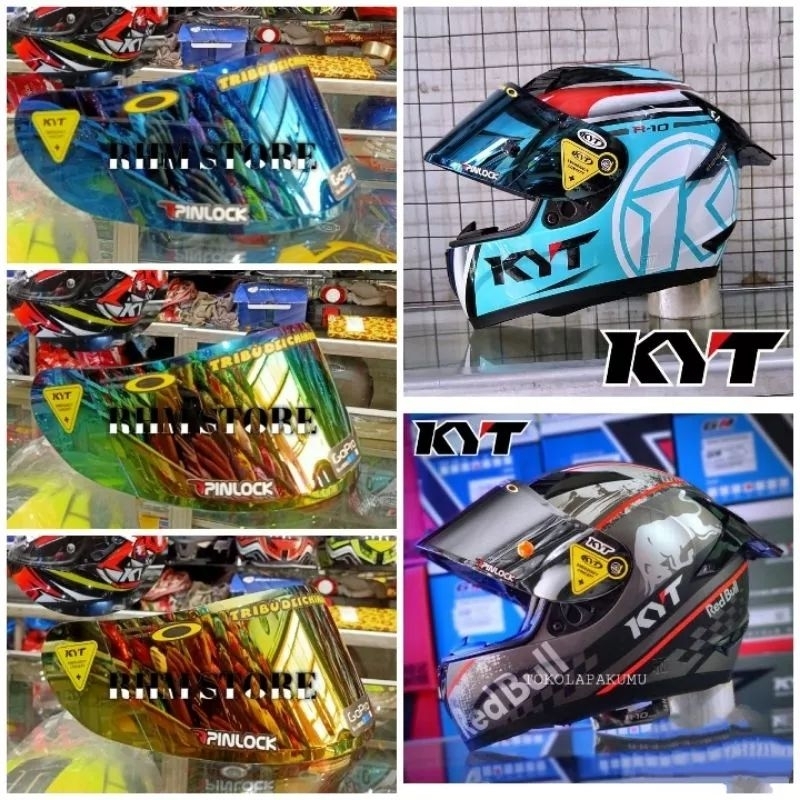 (COD) Paket Kaca Helm  /Visor Flat helm Iridium Red revo Silver Gold Blue Green Rainbow Hitam Bening + Stiker KYT-7 KYT R10 KYT K2R KYT MDS Viktory Termurah