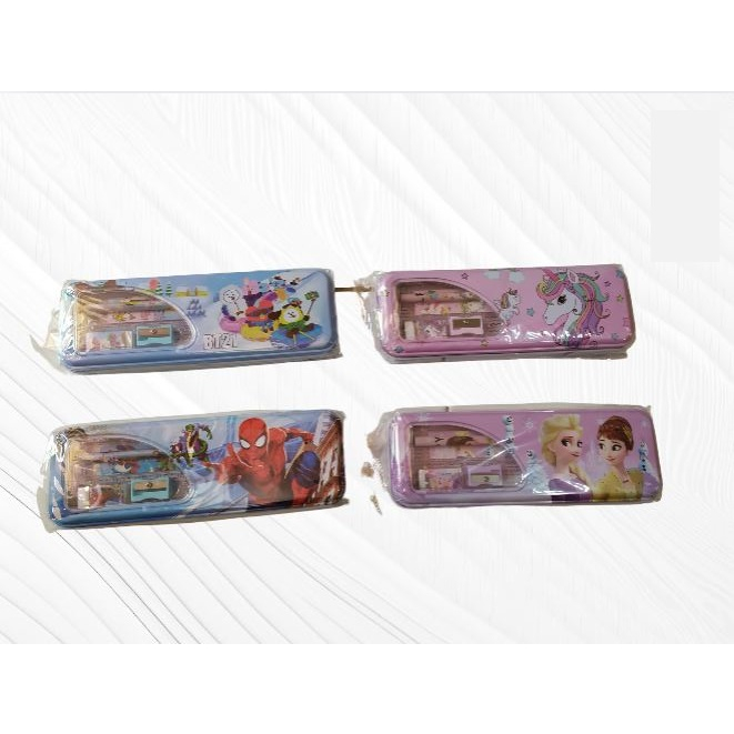 

kotak pensil / tempat pensil karakter / KOTAK PENSIL KALENG + SET ALAT TULIS