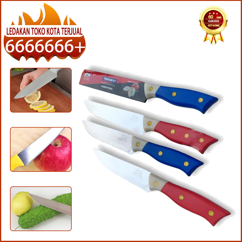 Pisau Dapur Gagang Warna 7 Inch Stainless Steel Pisau Daging Buah Sayur Chef Knife