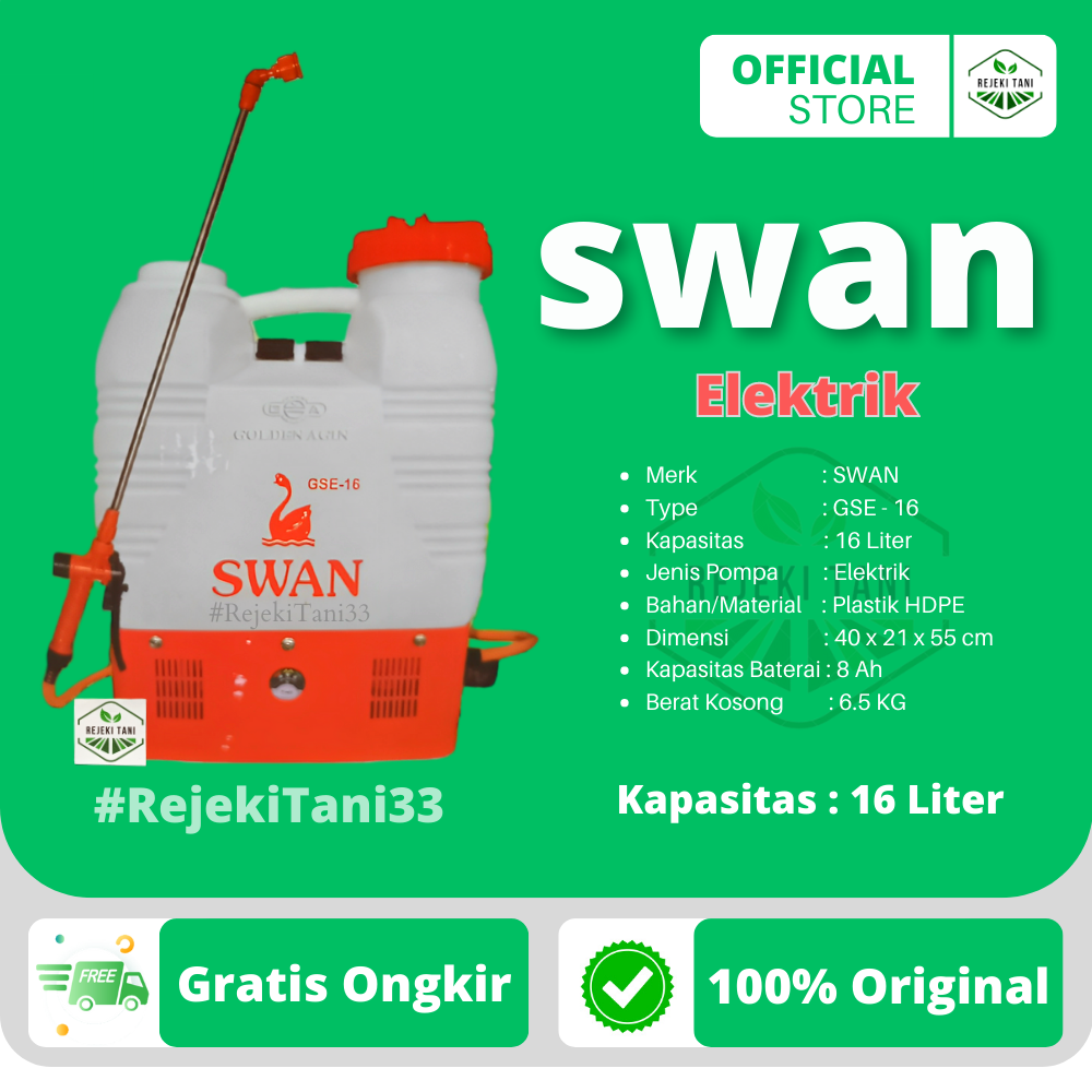 Sprayer Hama Elektrik 16L Tangki SWAN GSE-16 / Alat Semprot Pertanian Perkebunan Semprotan Obat Hama