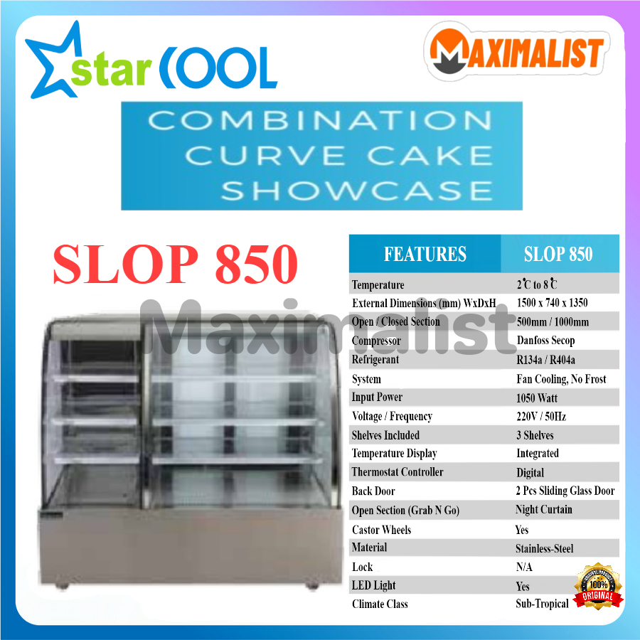 STARCOOL SLOP-850 Combination Curve And Grab Go Showcase / Display Untuk Kue dan Roti / Tempat Pemaj