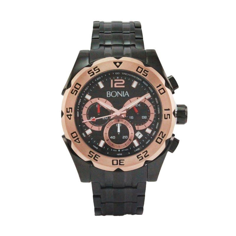 JAM TANGAN PRIA BONIA BTP193-1535 BLACK ROSE GOLD RANTAI ORIGINAL