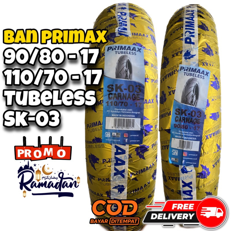 Ban Motor Primax 90/80, 110/70 ring 17 Tubeless SK 03