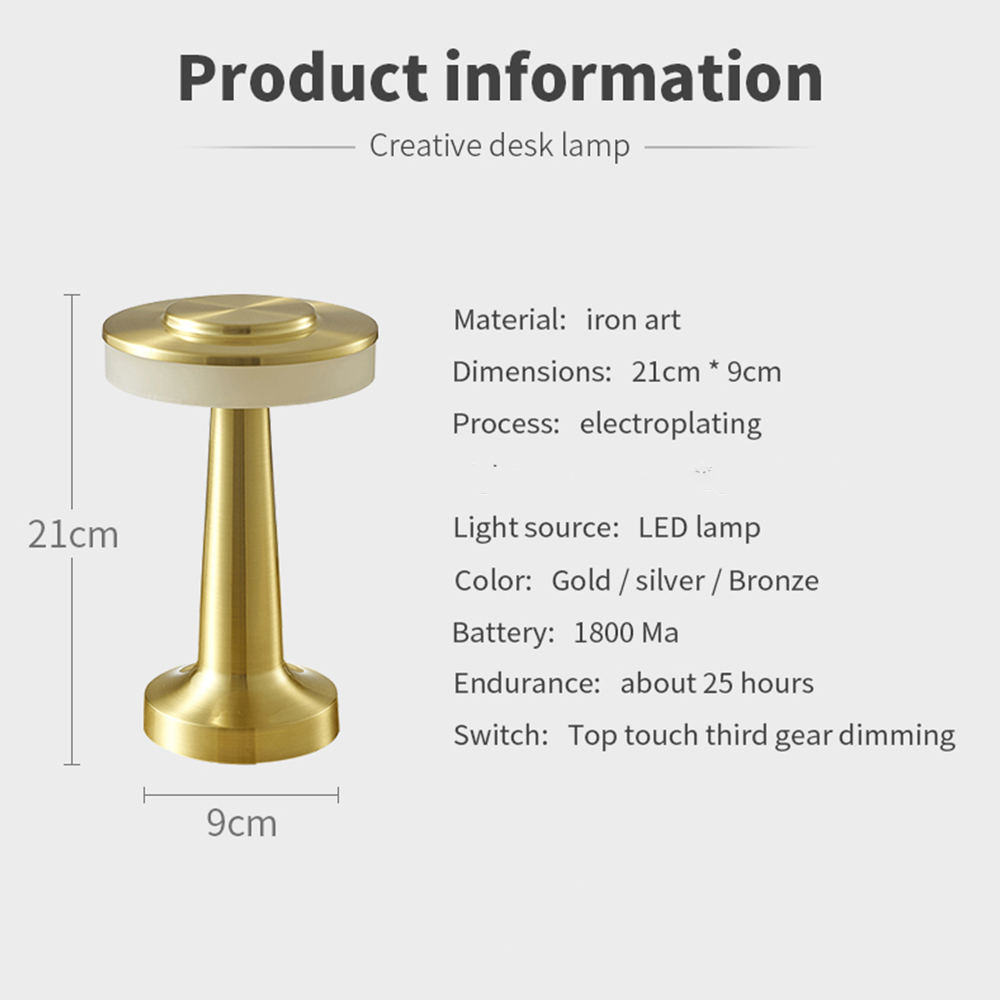 Lampu Meja Hias Touch LED USB Rechargeable Tri Color 10W Lamp