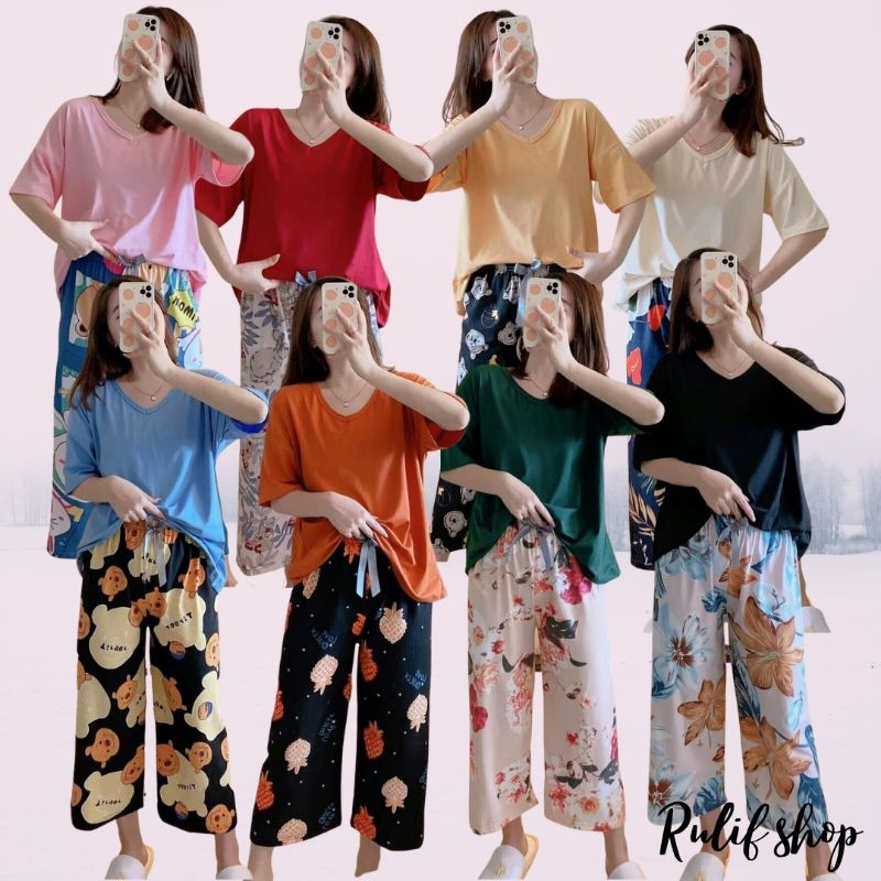 Piyama set wanita oversize 7/8 import spandek kombi