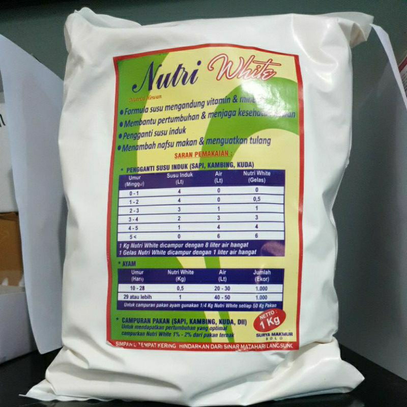 Nutriwhite susu nutri white nutrisi hewan pengganti susu induk sapi kambing kuda menambah nafsu maka