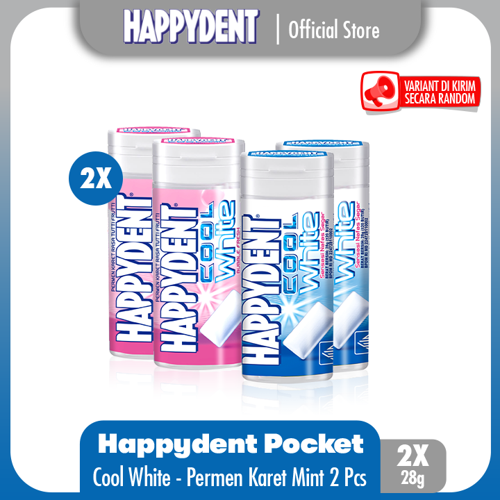 Happydent Cool White Pocket Bottle 28g - Permen Karet Rasa Mint (2 Bottles)