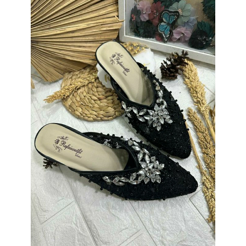 Sepatu wedding pesta cantik dhara hitam 3cm kaca