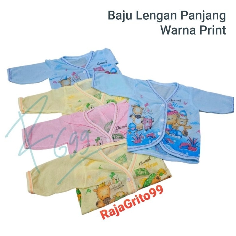 Baju Bayi Lengan Panjang PE Warna Print (Grosir 12Pcs)