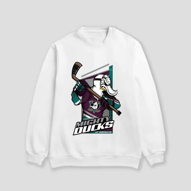 Sweater Mighty Ducks of Anaheim Movie NHL Hockey Crewneck White Sweeatshirt Bahan Katun