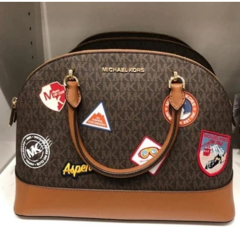 michael kors mk aspen emmy dome brown multi original bag tas ori authentic