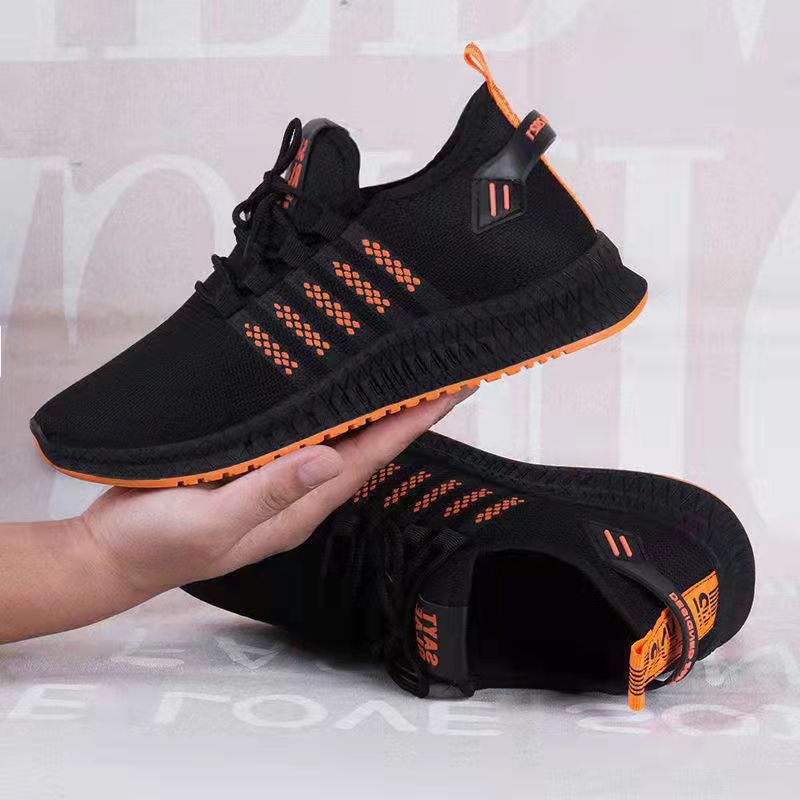 Sepatu Sneakers Pria Olahraga Sport Shoes Casual Running Hitam Orange