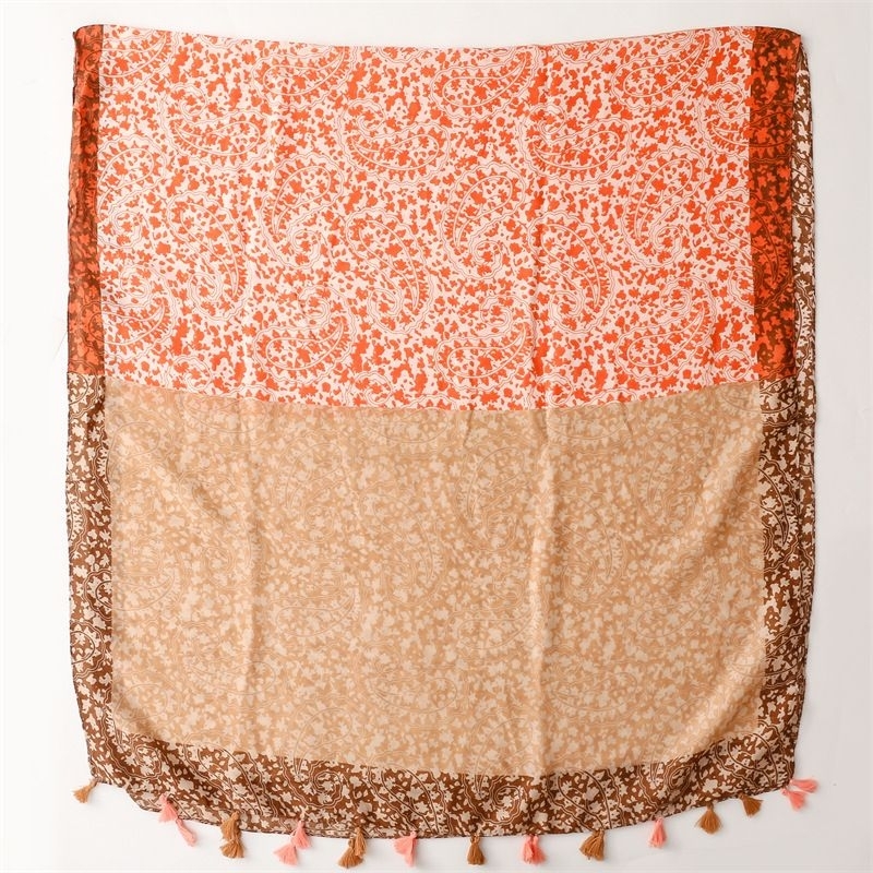 TSFRIDAY ZALIA IN PEACH Scarf - Premium Pashmina Shawl Selendang Syal Pasmina Hijab Import Motif Tulip Flower Brown