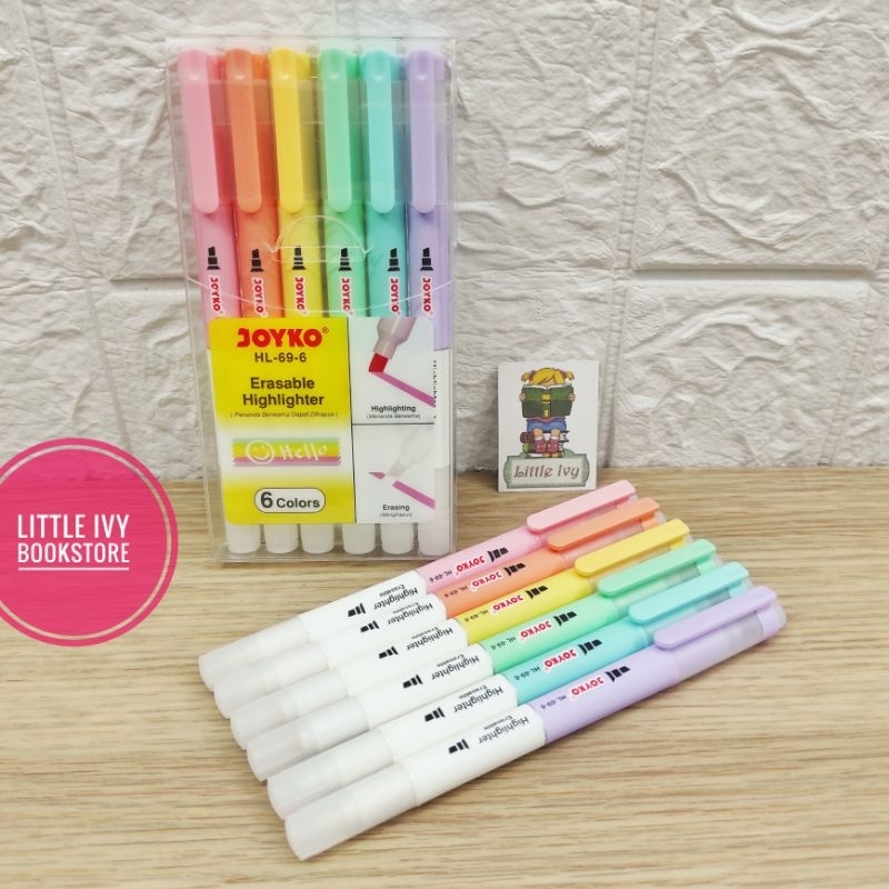 

Joyko Eraseable Highlighter Pastel HL-69-6 bisa di hapus 1 set isi 6. Alat tulis kantor / sekolah