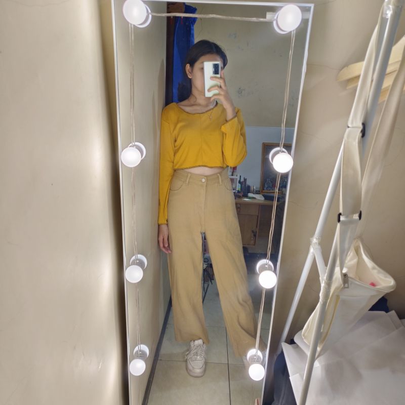 celana jeans coklat brown highwaist