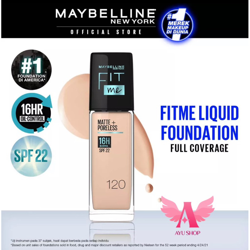 Maybelline Fit Me! Matte + Poreless Liquid Matte Foundation Make Up 30ml - Makeup Ringan Full Coverage 16HR Oil Control