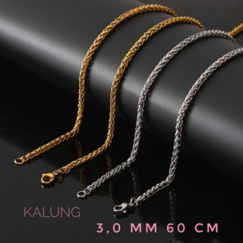 Kalung Rante Pria Titanium Silver Gold 60 cm