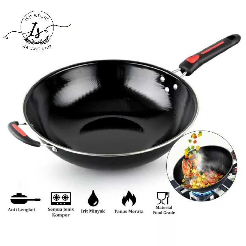 WAJAN ENAMEL GAGANG &amp; KUPING 34 CM ANTI LENGKET / Wajan Penggorengan Anti Gores Premium