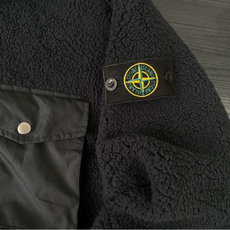 JAKET SHERPA STONE ISLAND BLACK FULL TAG LABEL CASUAL