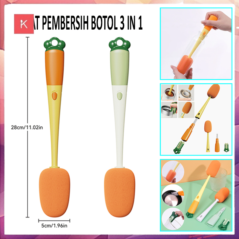 ANG SIKAT PEMBERSIH BOTOL WORTEL 3IN1 / ALAT PEMBERSIH GELAS CANGKIR MUG