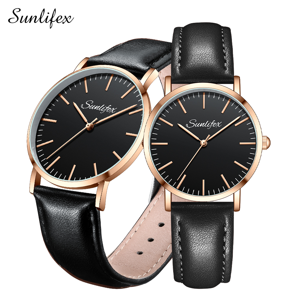 SUNLIFEX Jam Tangan Couple Sebenar dan asli Quartz Kulit  Bisnis Mode Anti Air Couple Watch