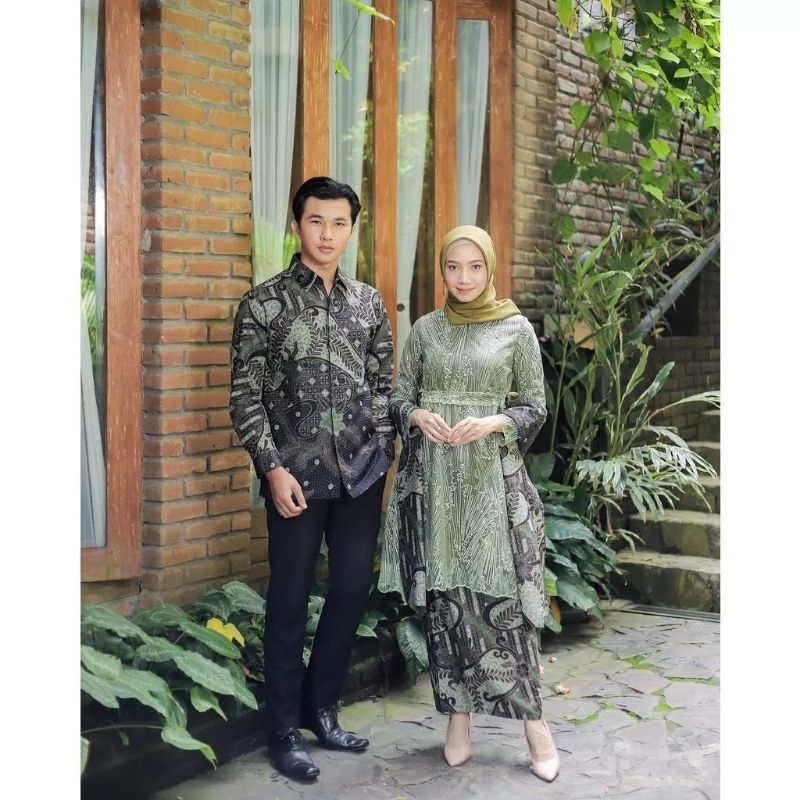 Baju Kebaya Couple Hijau Sage Busu Friendly