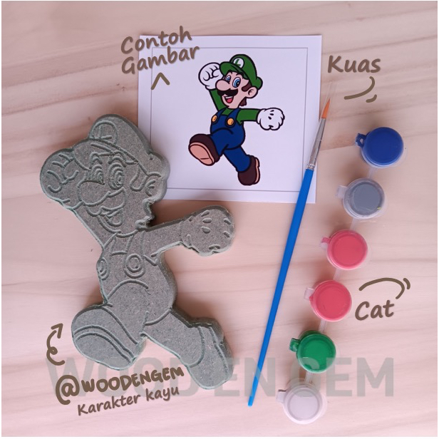 

DIY Wood Character Painting Mewarnai Melukis Mainan Edukatif Anak Hampers Souvenir Kayu Karakter Luigi | Woodengem | 14 cm