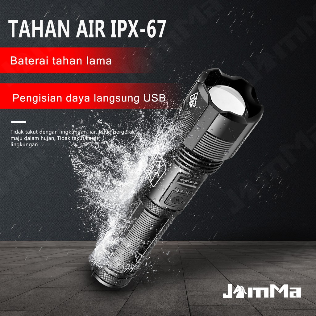 Senter Taktis XHP50 High Lumens Paling Kuat, Isi Ulang, Lampu Flash Super Terang Tahan Air